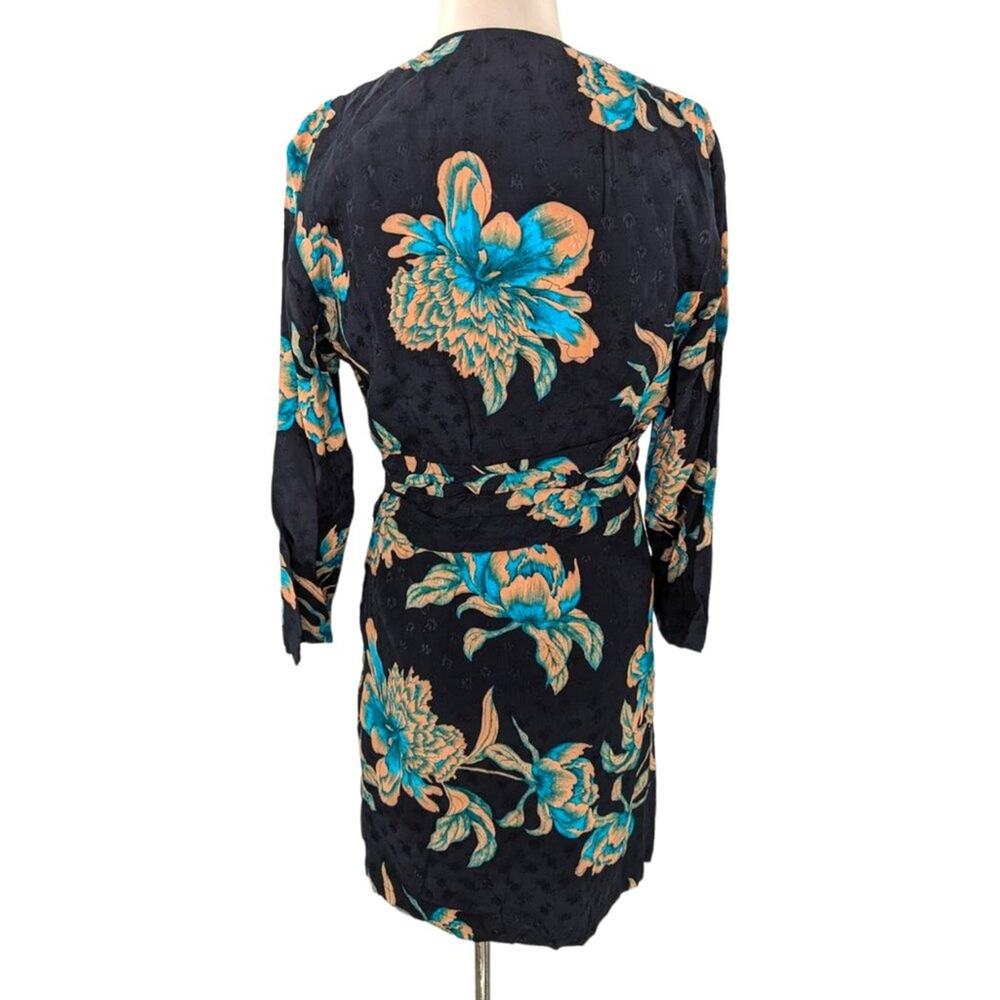 Sandro Paris Bruni Asymmetric Black Floral Wrap Mini Dress New 36 Small 2 4 - Picture 3 of 11